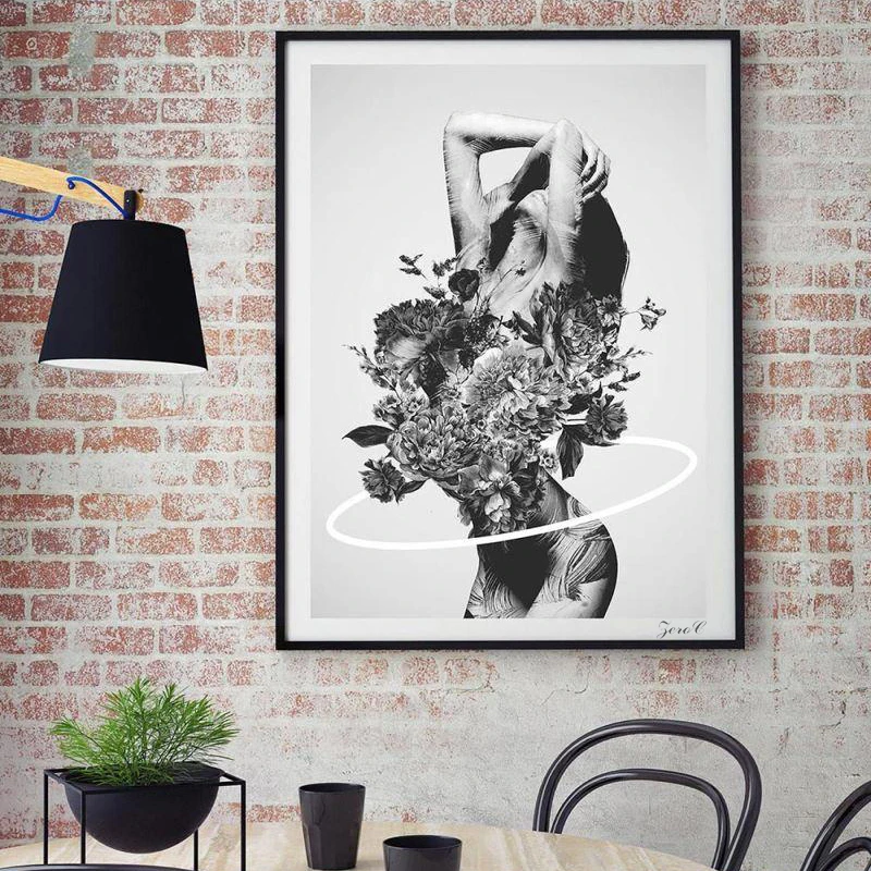Скандинавские украшения цветок плакат и принты девушка холст картина черно-белая настенная художественная картина для гостиной домашний декор