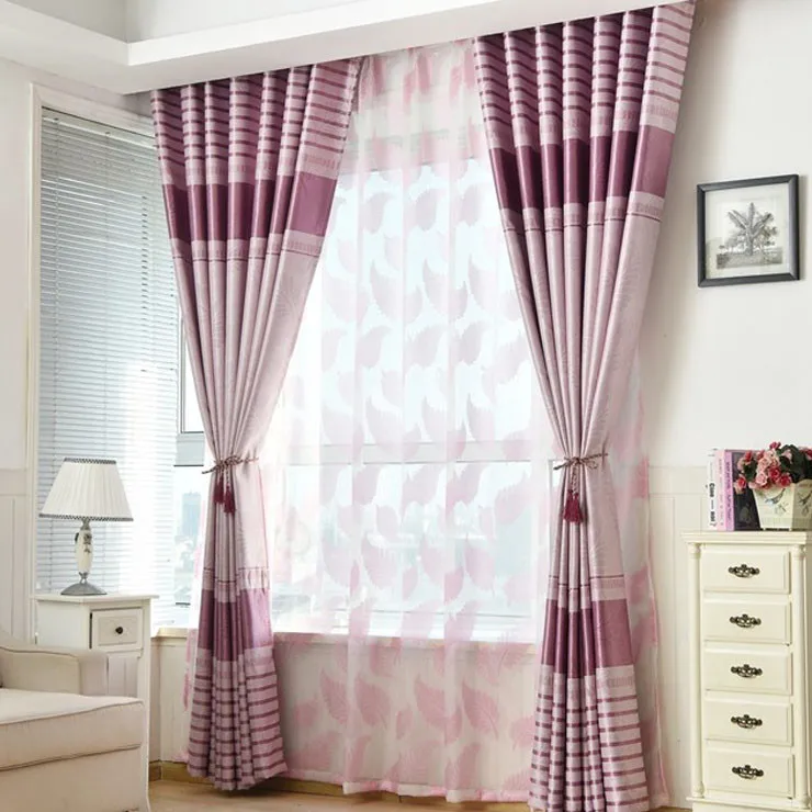Простая занавеска, готовая Современная затеняющая занавеска для спальни, гостиной, балконного окна, плоское окно на заказ, полосатая занавеска, ткань - Цвет: pink purple