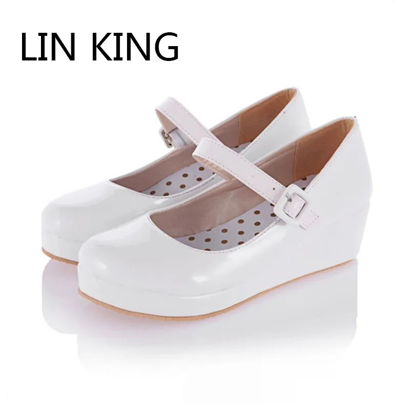 LIN KING Danganronpa Nanami Chiaki Anime Cosplay shoes Lolita Sweet Lady wedge Shoes Round Toe Buckle