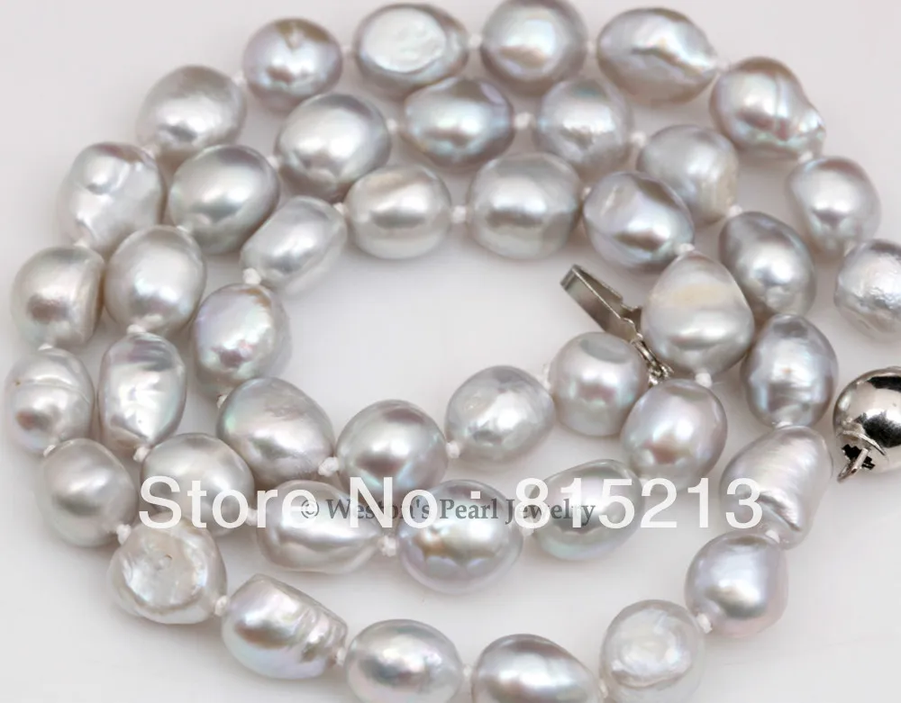 

ddh00384 10MM LARGE 17" 7.5"GRAY BAROQUE CULTURED FRESHWATER PEARL NECKLACE BRACELET SET