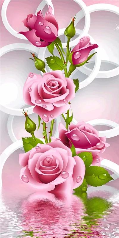 5D Diy Алмазная вышивка крестиком Алмазная розовая роза Алмазная вышивка цветок Вертикальная Печать Круглая дрель домашний декор