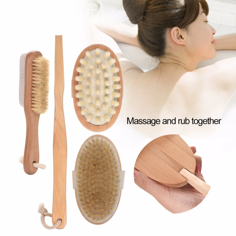 Dead Skin Body Brushes Detachable Long Handle Synthetic Hair Wooden