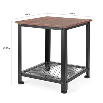

Side End Table for Home Office Double Layer Square Table with Storage Shelf 2-Tier Nightstand Coffee Table with Metal Frame