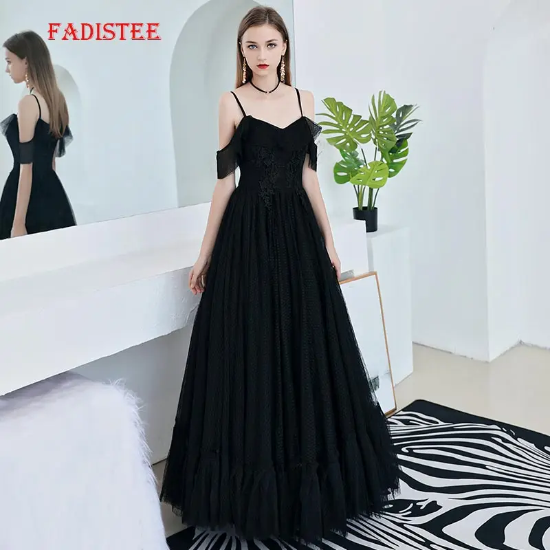 FADISTEE летнее вечернее платье, платья для выпускного вечера, длинное платье, Vestido de Festa, Элегантное маленькое черное платье с v-образным вырезом, вечернее торжественное платье на молнии - Цвет: Черный