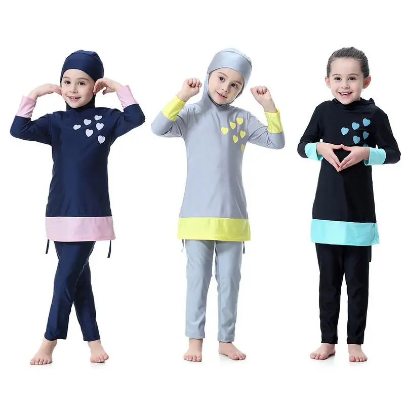 

Girls Muslim Swimwears Islamic Children Two-piece Long Sleeve Swimsuits Arab Islam Beach Wear Swimming Diving Suits Burkinis