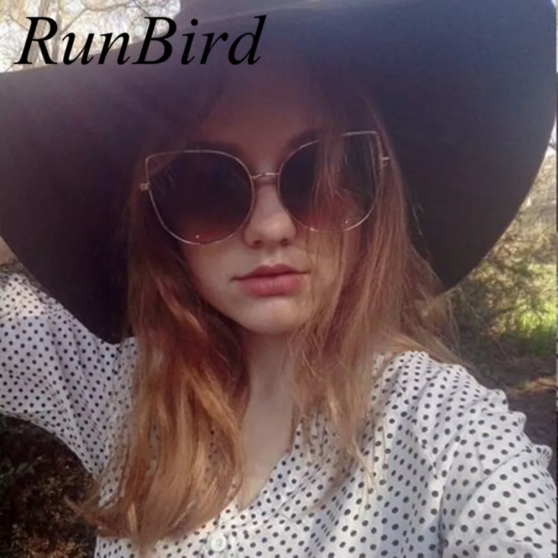 RunBird, модные женские солнцезащитные очки, кошачьи зеркальные очки, металлические, кошачий глаз, солнцезащитные очки для женщин, фирменный дизайн, высокое качество, квадратный стиль, R058