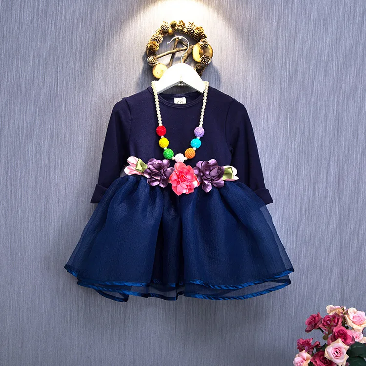 

2016 Fall Winner Children Girls Princess Party Dress Long Sleeve Lace Kids Girls Dresses  Warm  Lovely Sashes Princess Dress