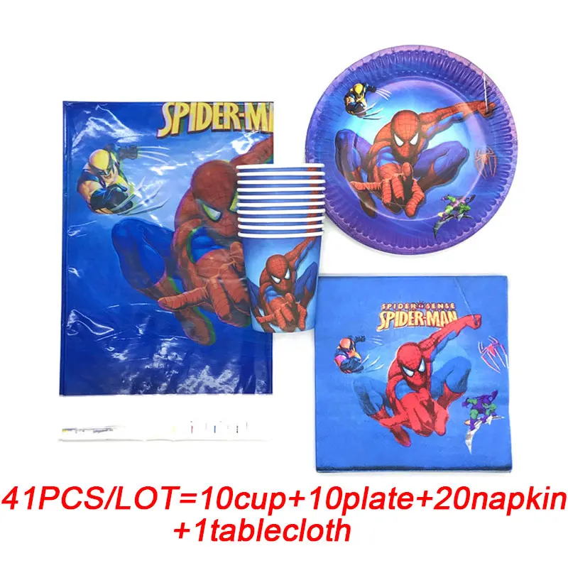 

Superhero Spiderman Birthday Party Decoration Kids Tableware Plates Cups Gift BagTablecloth Baby Shower favors Decorations Event