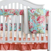 Boho шикарные коралловые Цветочные оборки детские плюшевые одеяло акварельные, персиковые Цветочные Детские юбка для детской кроватки, Комплект Детская кроватка для девочек(Аква