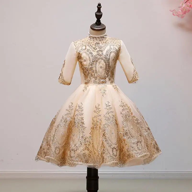 

Baby Girl Ball Gown Beading Sequined Flower Girl Kids Dresses Princess Evening Gowns Knee-Length Birthday Party Vestidos Y422