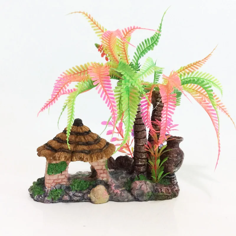 Coconut Tree Hut Tropical Sea Side View Aquarium Fish Tank Decorationin Decorations from Home