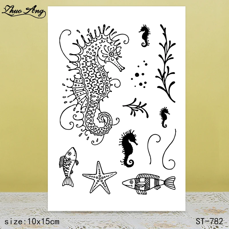 

ZhuoAng Real Hippocampus Fish Starfish Clear Stamps/Seals For DIY Scrapbooking/Card Making/Album Decorative Silicon Stamp Crafts
