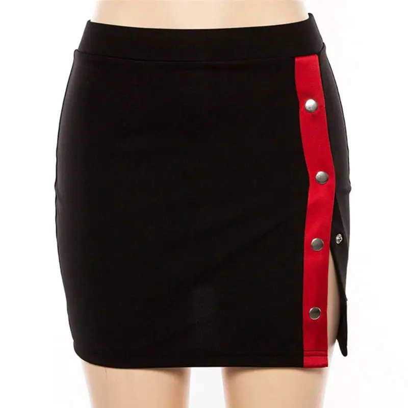 Для женщин Harajuku Высокая Талия контраст Цвет сбоку мини в полоску узкая юбка-карандаш Разделение оснастки кнопки Stretch Коктейль уличная мода, вечеринки
