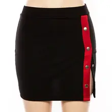 Для женщин Harajuku Высокая Талия контраст Цвет сбоку мини в полоску узкая юбка-карандаш Разделение оснастки кнопки Stretch Коктейль уличная мода, вечеринки