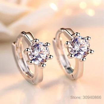 

925 Sterling Silver Earrings Six Claw Zirconia Heart Arrow Round Hoop Earrings For Women Best Gift S-E184