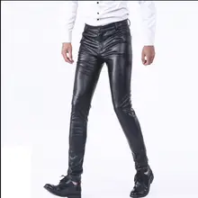 27-38 новые зимние корейские тонкие кожаные штаны мужские повседневные высокие эластичные вельветовые мотоциклетные кожаные брюки, мужские костюмы