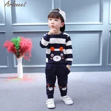 ARLONEET Комплект детской одежды длинный рукав осень-зима для детей, для девочек и мальчиков с полосками и медвежонком комплект из топа и штанов Костюмы комплект P30 Dec20