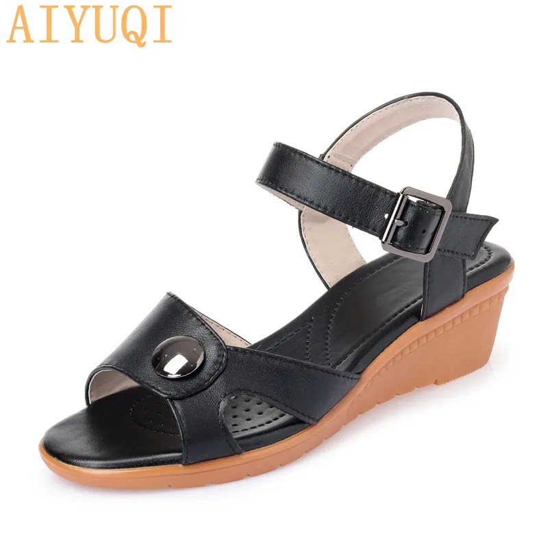 

AIYUQI Women's sandals 2019 summer new genuine leather female Roman sandals wedge lady sandals plus size 41 42 43 shoes women