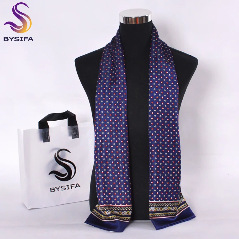 

[BYSIFA] Winter Blue Plaid Men Scarves 2016 Fashion Accessories Business Blue Silk Scarf High Top Brand Long Scarves 160*26cm