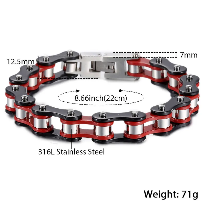 Davieslee 12 мм мужской браслет Байкер Мотоцикл звено цепи 316L нержавеющая сталь браслет красный желтый черный серебряный цвет DLHBM58
