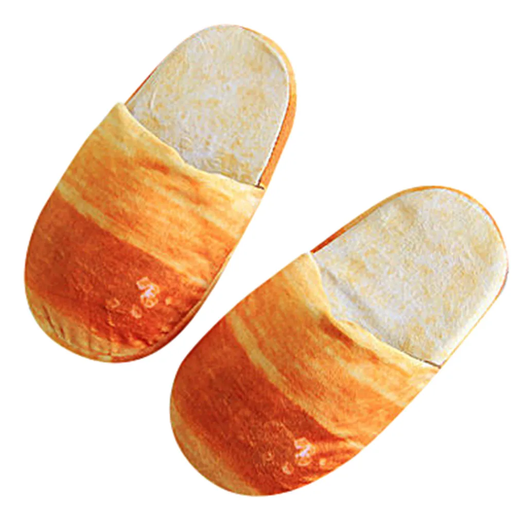 Женские зимние домашние тапки для взрослых с объемным изображением хлеба; теплые мягкие тапочки для спальни; забавные домашние тапочки унисекс