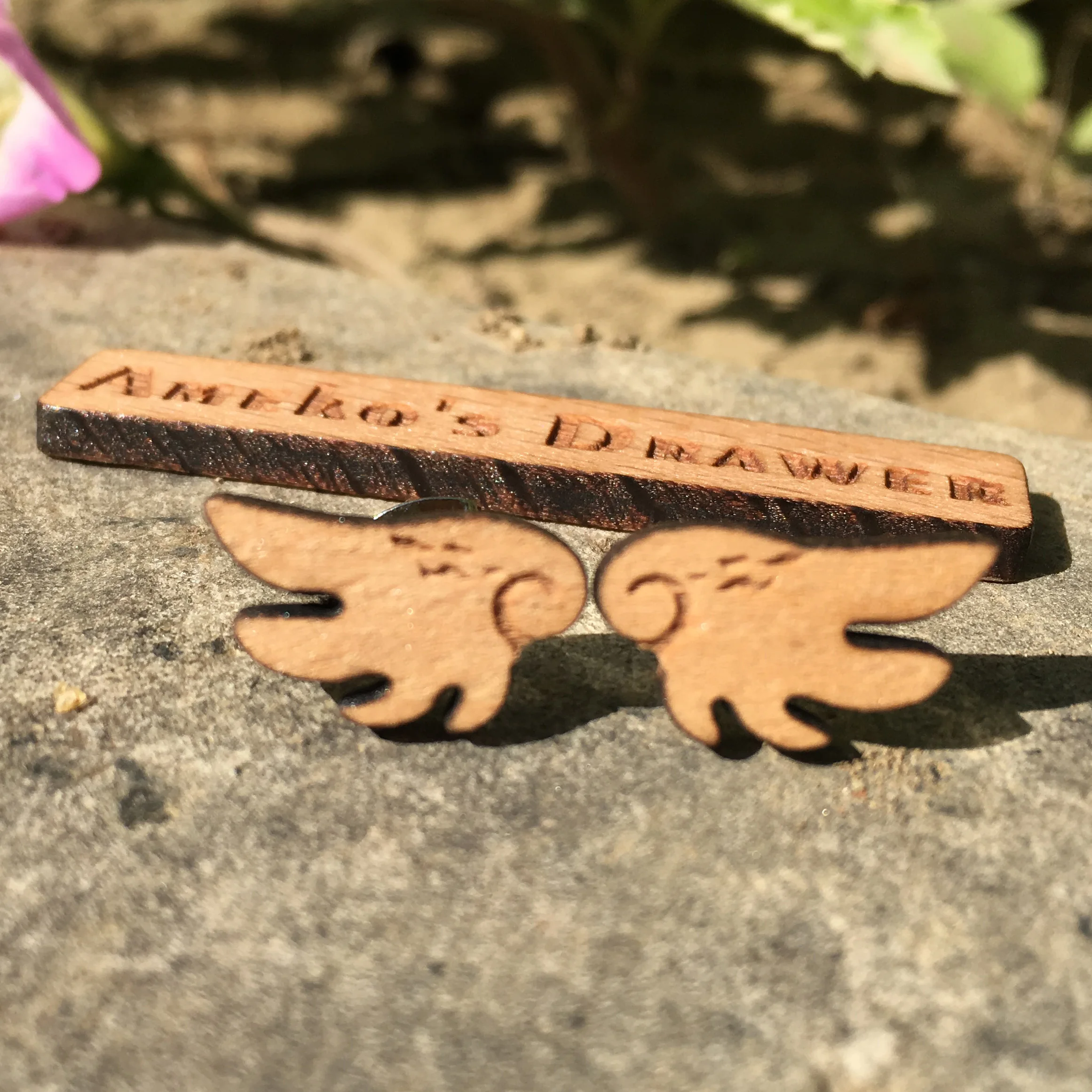 

Holy religious Laser engraved wing earrings angel's wings stud christian wooden earring x 1 pair