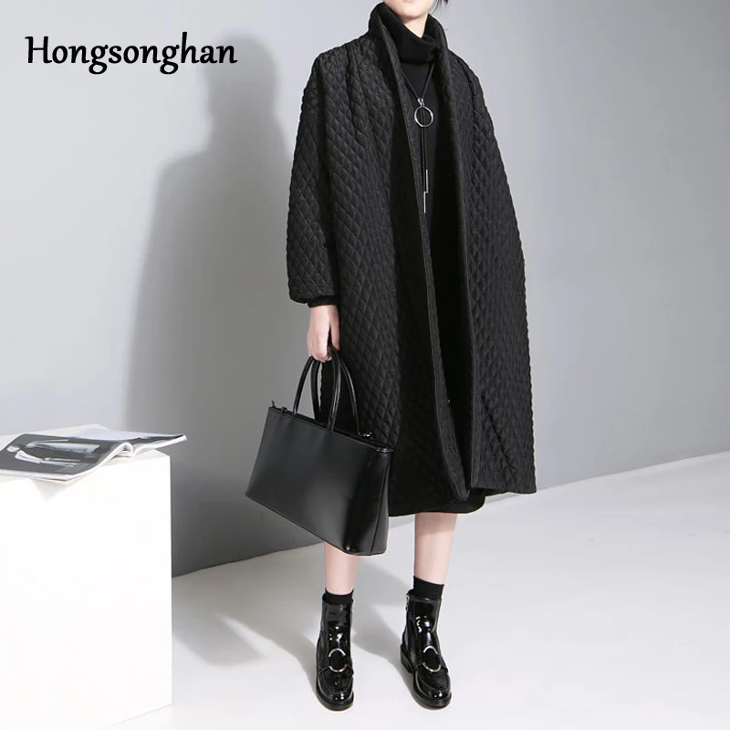 

Hongsonghan 2018 new big size temperament Solid Color Long-sleeved Long Paragraph Cotton female Jacket button pocket decoration