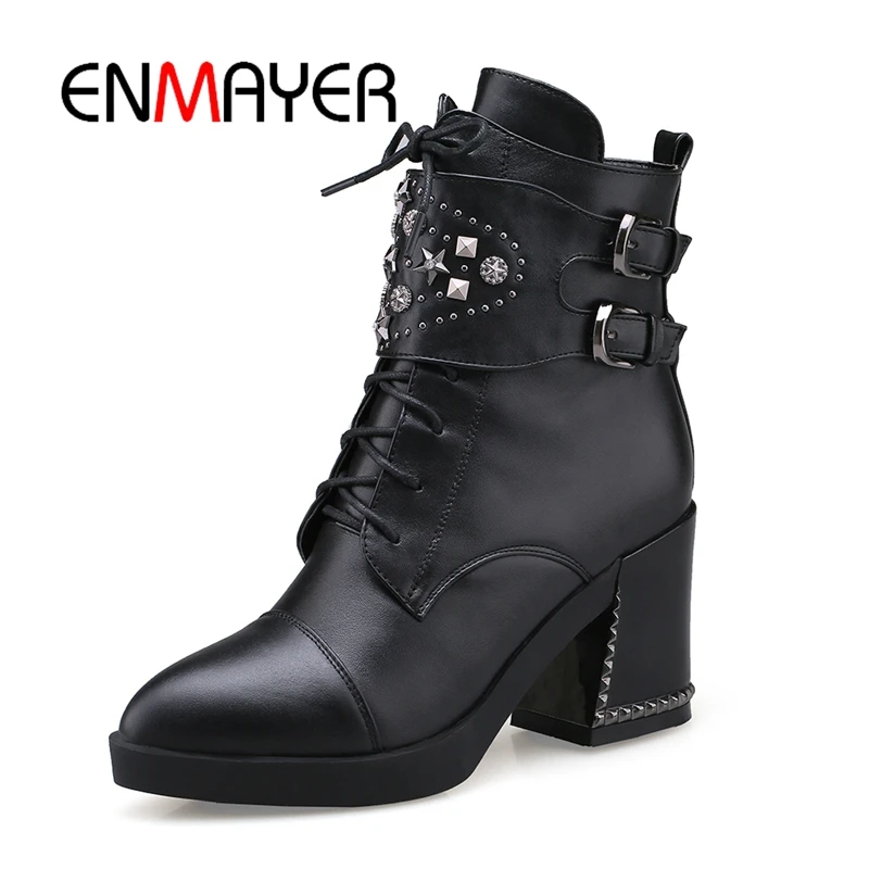

ENMAYER Women Ankle Boots Ladies Pointed Toe Female High Heels Boots High Heel shoes Plush Size 34-39 Causal Shoes Women CR397