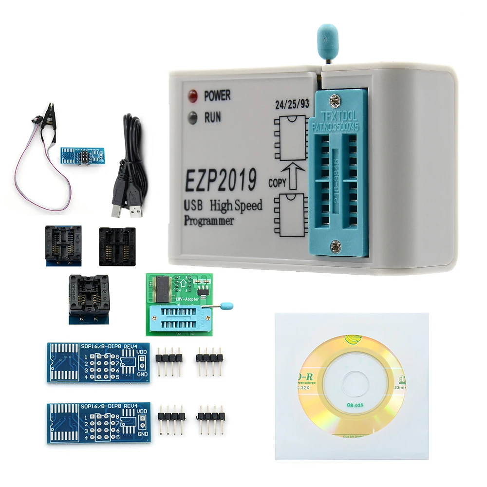 Новейший EZP2019 высокоскоростной USB SPI программатор+ 12 адаптеров Поддержка 24 25 93 EEPROM 25 флэш-чип биос