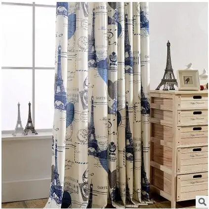 blackout curtain Хлопок белье железная башня Средиземноморский роскошные окна Шторы для гостиной Кухня черный Шторы без каблука Оконные драпировки с Люверсами - Цвет: blackout curtain
