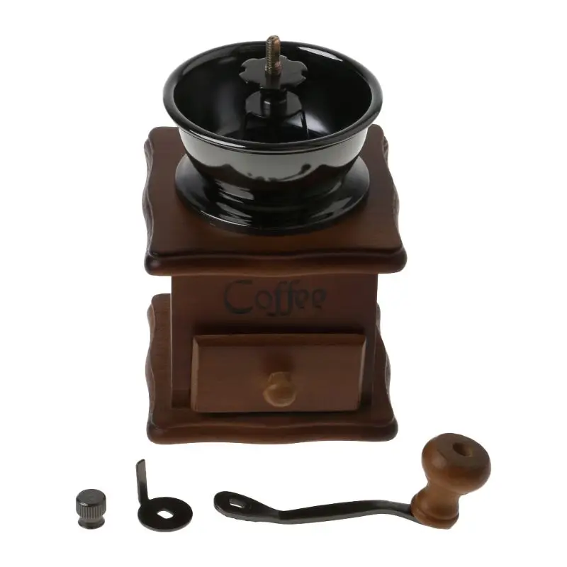 

1 Set Classical Wooden Mini Manual Bean Coffee Grinder Hand Crank Stainless Steel Retro Spice Burr Mill Grinding Machine