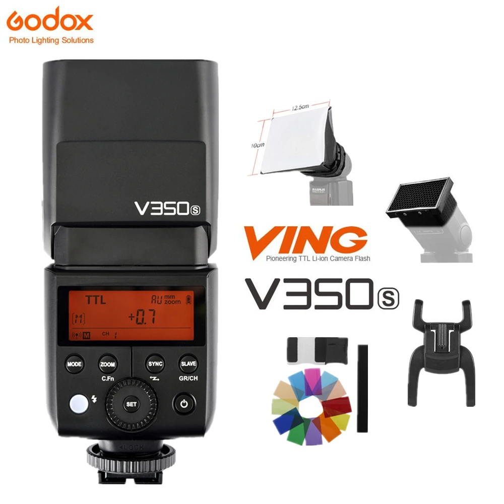 

In stock GODOX Mini V350S TTL HSS 1/8000s GN36 2.4G Wireless Li-ion Flash For Sony a7RIII a7RII a7R a58 a99 RX10 etc Camera