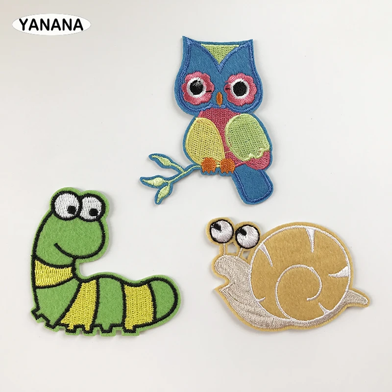

Worm Snail Owl Iron On Patch Embroidered Applique Sewing Clothes Stickers