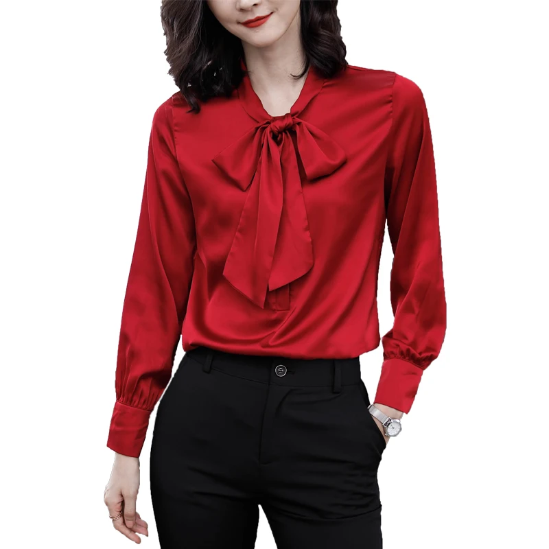 2018 spring summer new women chiffon blouse bow white and