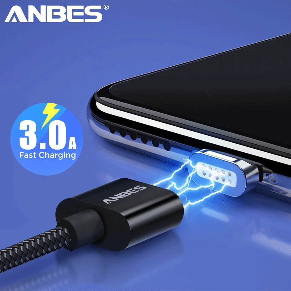 ANBES المغناطيسي مايكرو كابل usb لسامسونج المغناطيس شاحن بيانات الشحن المصغّر usb كابل ل شاحن هاتف محمول يعمل بنظام تشغيل أندرويد تهمة كابلات