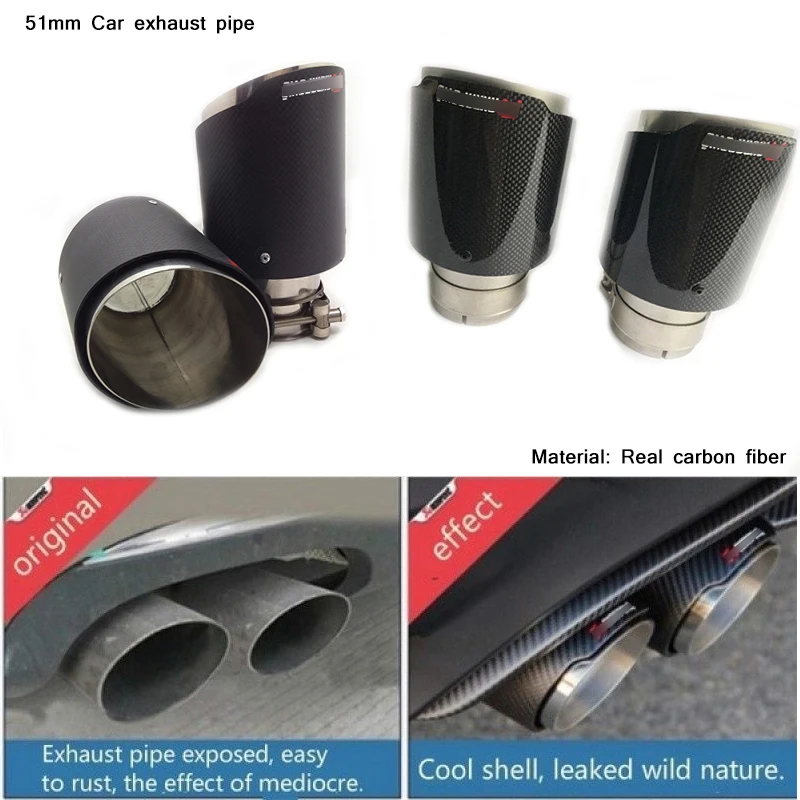 

51mm Inlet 76/89/101/114mm Outlet Durable Round Silencer System Modified 170mm Real Carbon Fiber Tail Car Exhaust Pipe