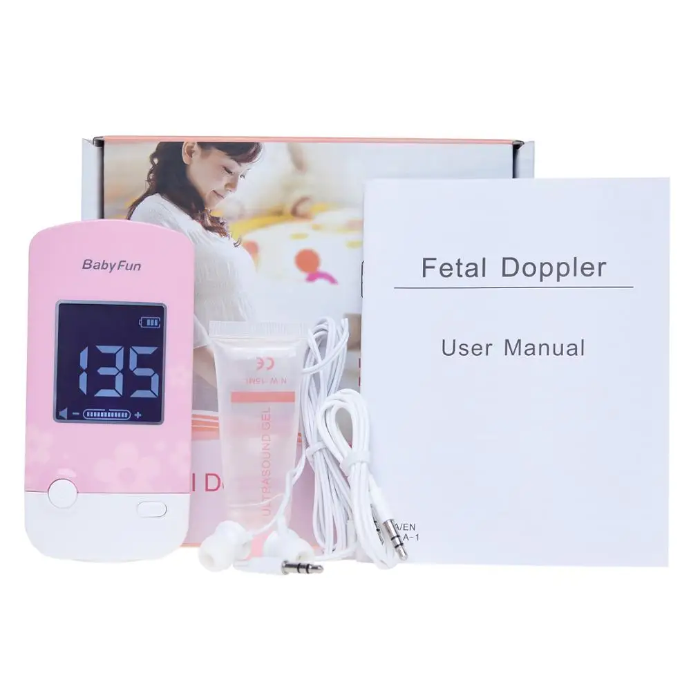 

Free Gel Fetal Doppler Speaker LCD Display Earphone Pink Alarm Low Power Reminder FHR 2.5 Mhz Probe
