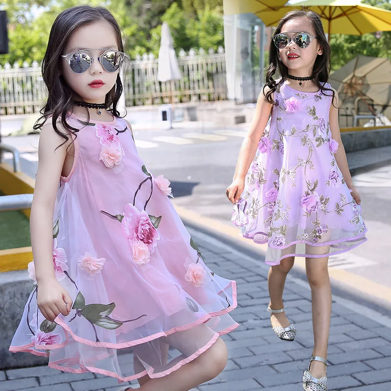 

Sundress for Girls Lace Dress Kids Sleeveless Dress Summer Clothes Voile Children Clothing Infant Vestidos 4T-12Y Princess Dress