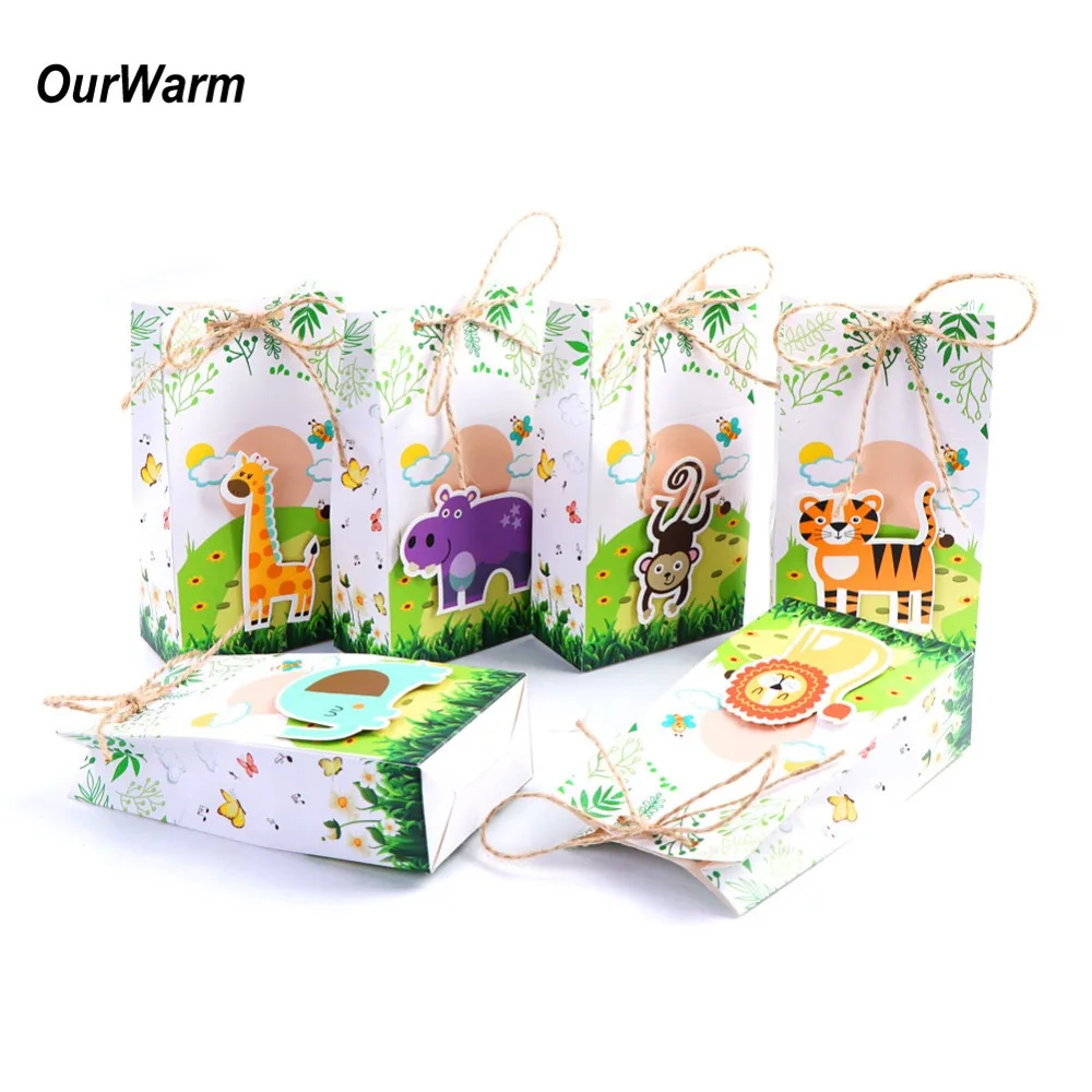 OurWarm 12 шт. коробка для сувениров с животными в стиле сафари Подарочная бумажные