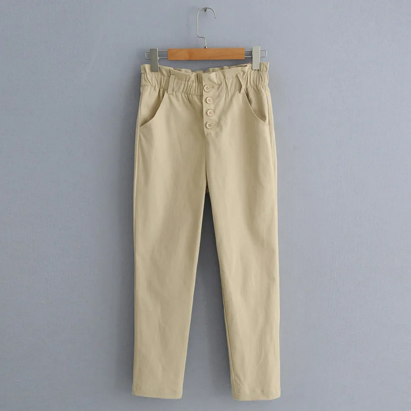 Korean women's clothing spring and autumn buttons stitching harem pants fashion slim four button flower waist casual pants Korean women's clothing spring and autumn buttons stitching harem pants fashion slim four button flower waist casual pants