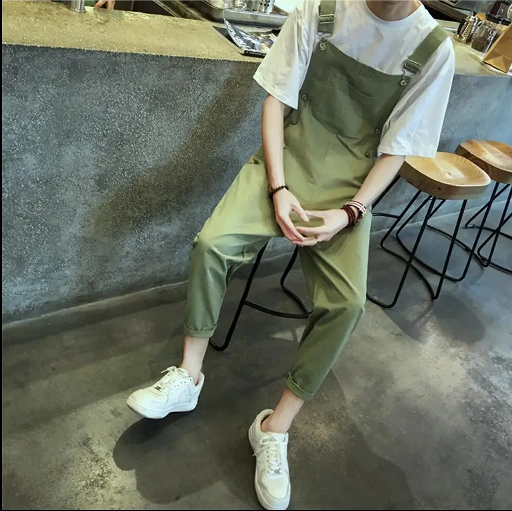 Mâle Marée Chaude Seule Bib Coiffeur Casual Noir Adolescente Gaine D'une army Lâche Pièce De Costumes Hommes Printemps Pantalon Courroie Salopette Green YYWnr5U