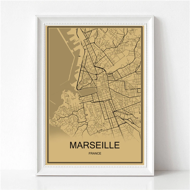フランス都市マルセイユビンテージポスターkrafts紙世界地図レトロ絵画アートウォールピクチャー用リビングルームカフェバーの装飾ホーム Map World World Mapvintage Poster Aliexpress
