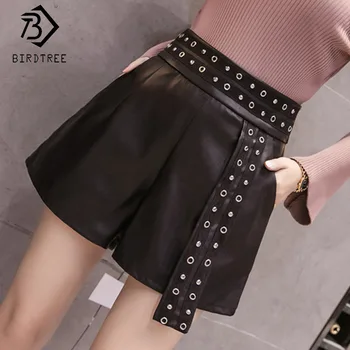 

2019 Women's Black Shorts High Waist Pockets Rivets Patchwork Zipper Fly Loose Bottom Summer New Fashion Hots Sales B8D710J