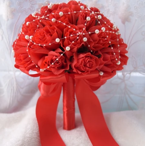 Великолепные Свадебные цветы Свадебные букеты жемчуг искусственный букет блеск букет De Mariage - Цвет: red