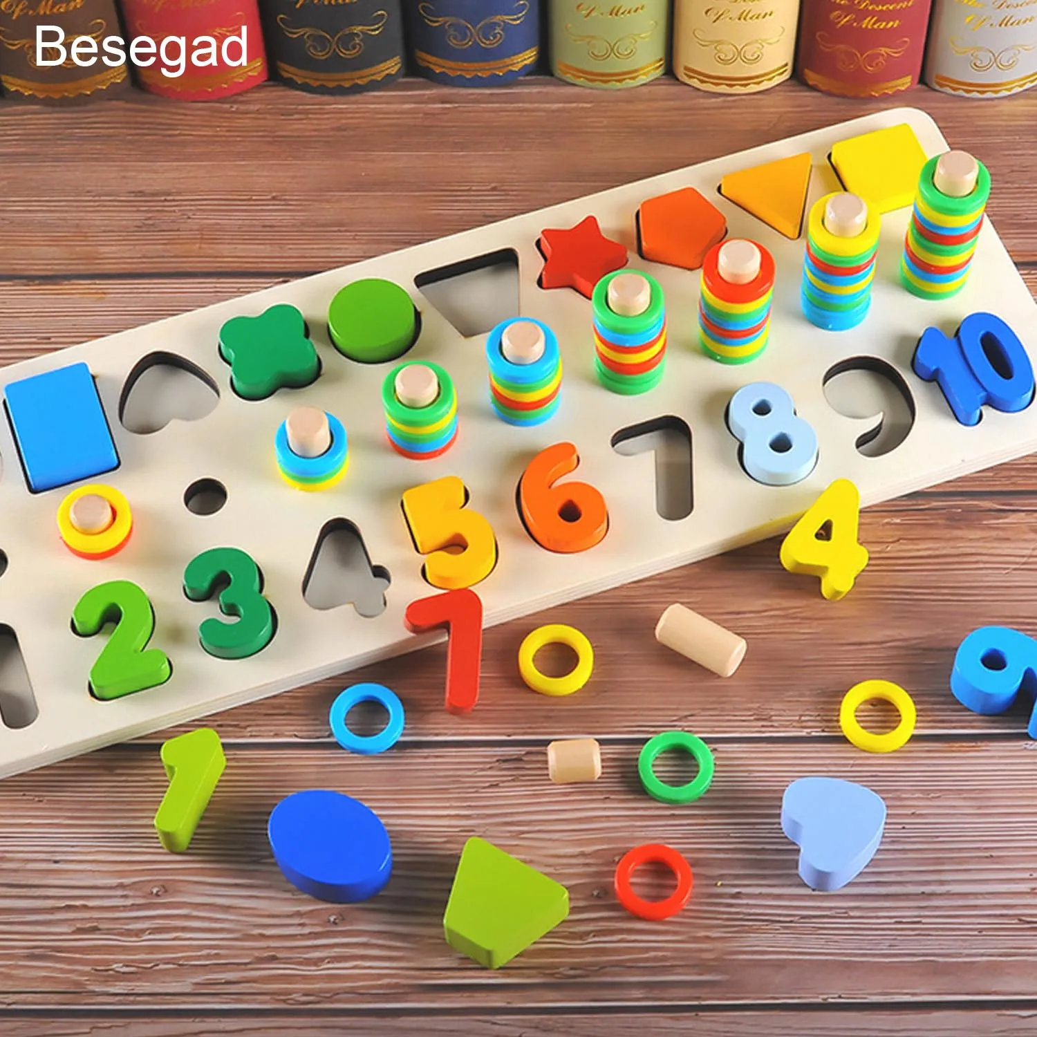 

Besegad Children Early Development Education Toy Wooden Montessori Math Block Sorter Number Stacking Learning Brain Training Toy