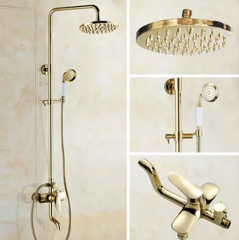 

Luxury Golden Brass Wall Mounted Bathroom Hand Shower Faucet Set W/ Tub Mixer Tap Hand Shower Cgf312