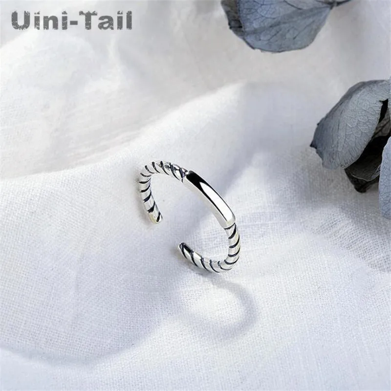 

Uini-Tail hot new 925 sterling silver retro smooth thread ring simple fashion exquisite light thin line pattern ring ED184