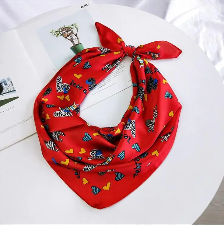 

yishine New 70x70cm Women Multifunction Polyester Silk Scarf Sweet Hearts Printed Satin Small Square Wraps Scarves Shawl Shawls