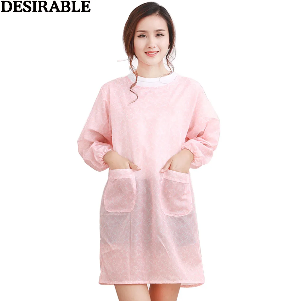 

1Pcs Waterproof Long Sleeves Apron printing Adult Aprons Anti Dirty Woman Work Cooking Household Cleaning Delantal Kitchen gown