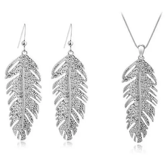 Free Wings 2016 Fashion Crystal 18K Gold Plated Leaf Gold/Silver Necklaces Earrings Bridal Jewelry Sets Wedding Jewellery
